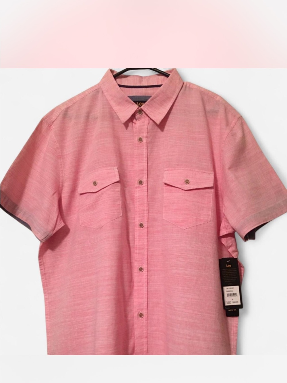 NWT Lee Men’s XL Short Sleeve Button Up Shirt CardinalWhite Micro Stripe Regular